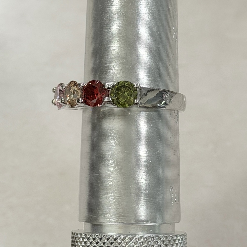 925 Sterling Silver Band Ring - Pink, Champagne, Red, Olive, White Size 9 - Picture 3 of 4